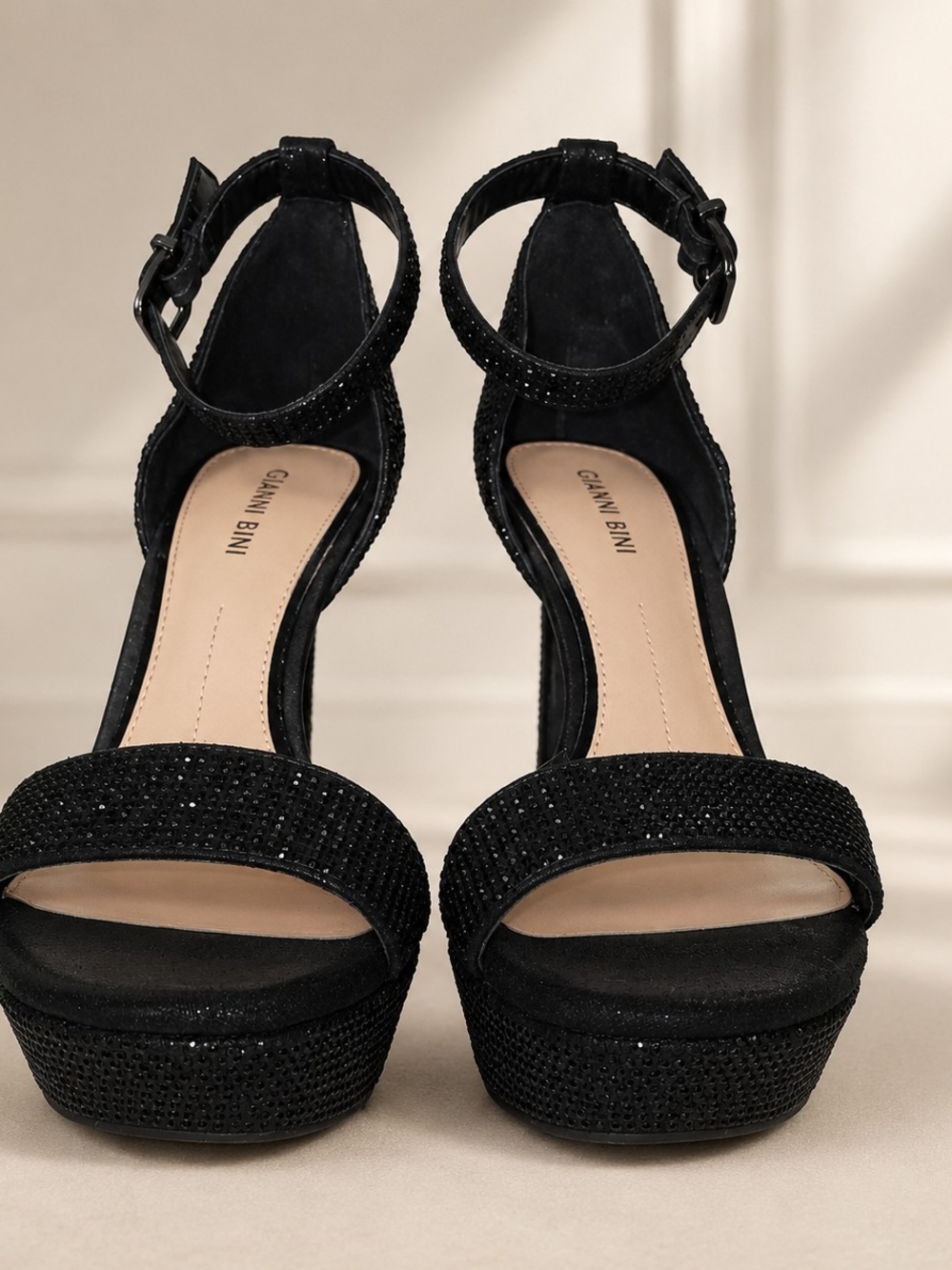 Gianni Bini Black Rhinestone Platform Heels Size 7.5 - Picture 8 of 10